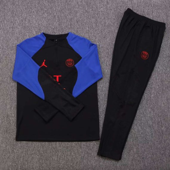 2022/2023 Psg Paris Saint-Germain Half-Pull Training Suit Black-Blue Sleeve Set