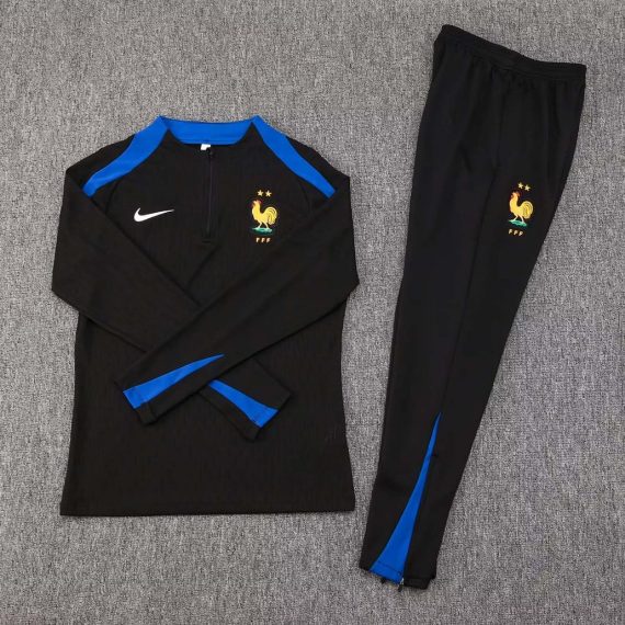 2024 Player Version France Half-Pull Training Suit Black Football Shirt Set