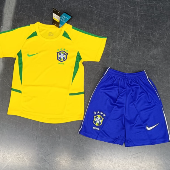 2002 Retro Brazil Home Football Shirt Kids Size Suit